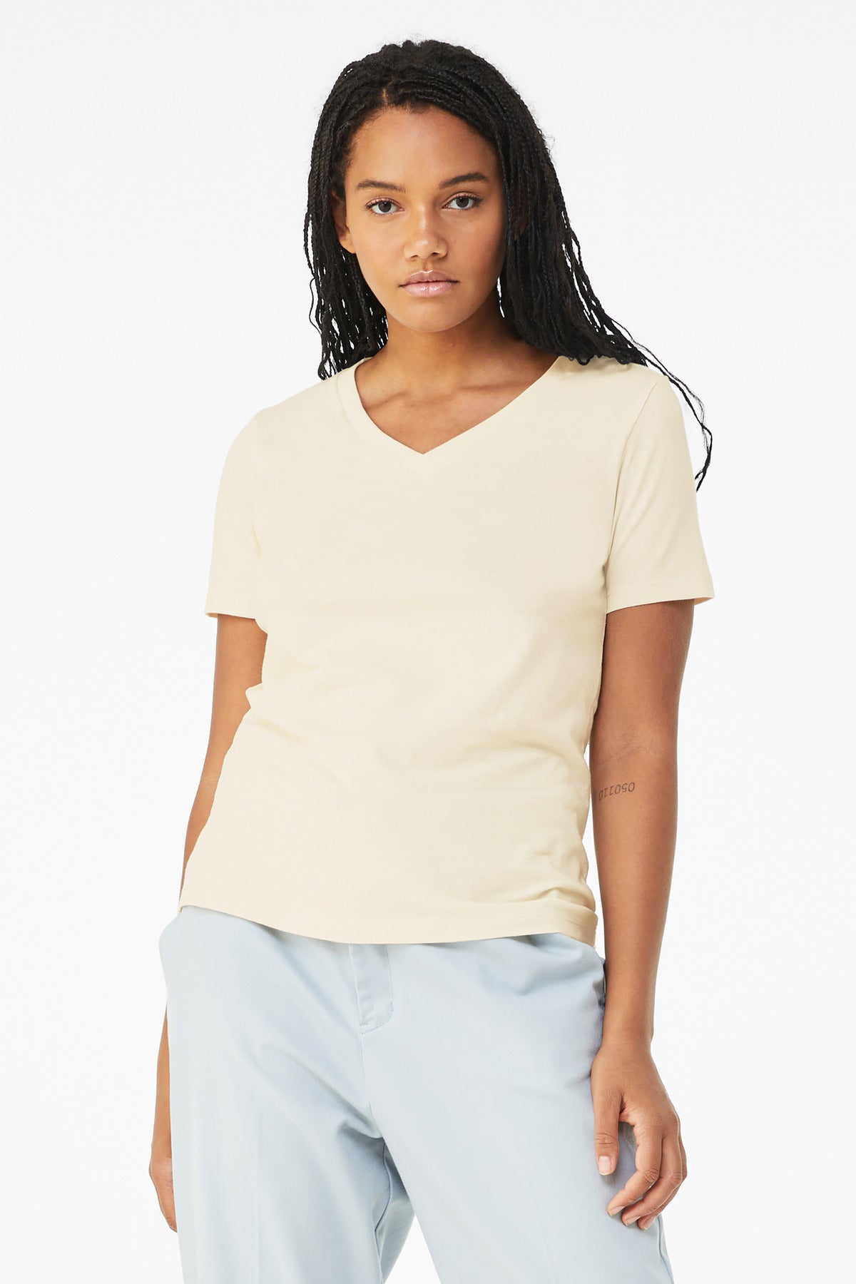 BELLA+CANVAS  Women's Relaxed Jersey Short Sleeve V-Neck Tee. BC6405