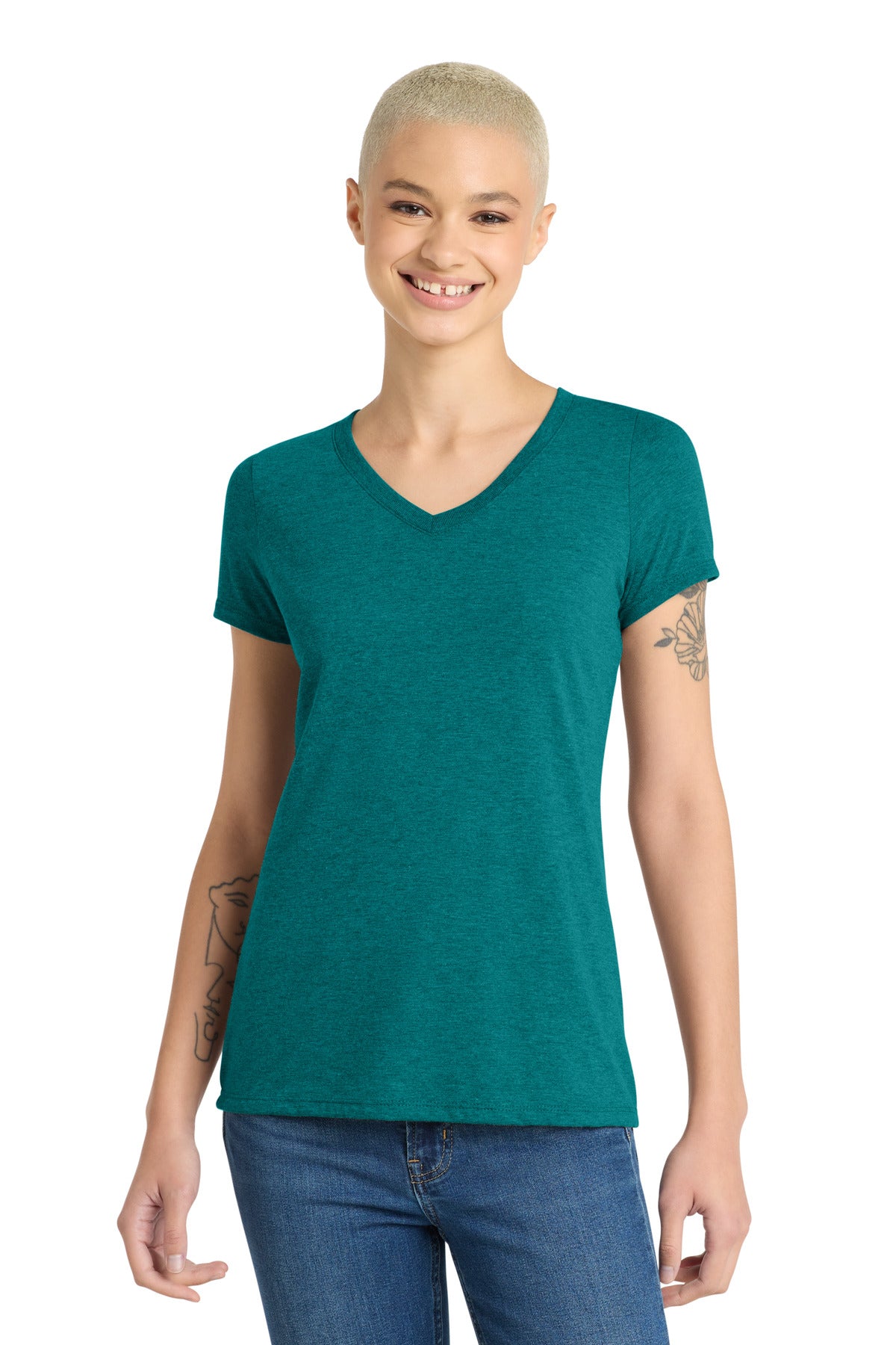 District Women's Perfect Tri V-Neck Tee. DM1350L