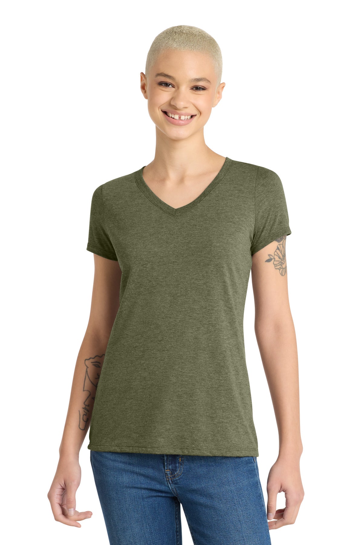 District Women's Perfect Tri V-Neck Tee. DM1350L