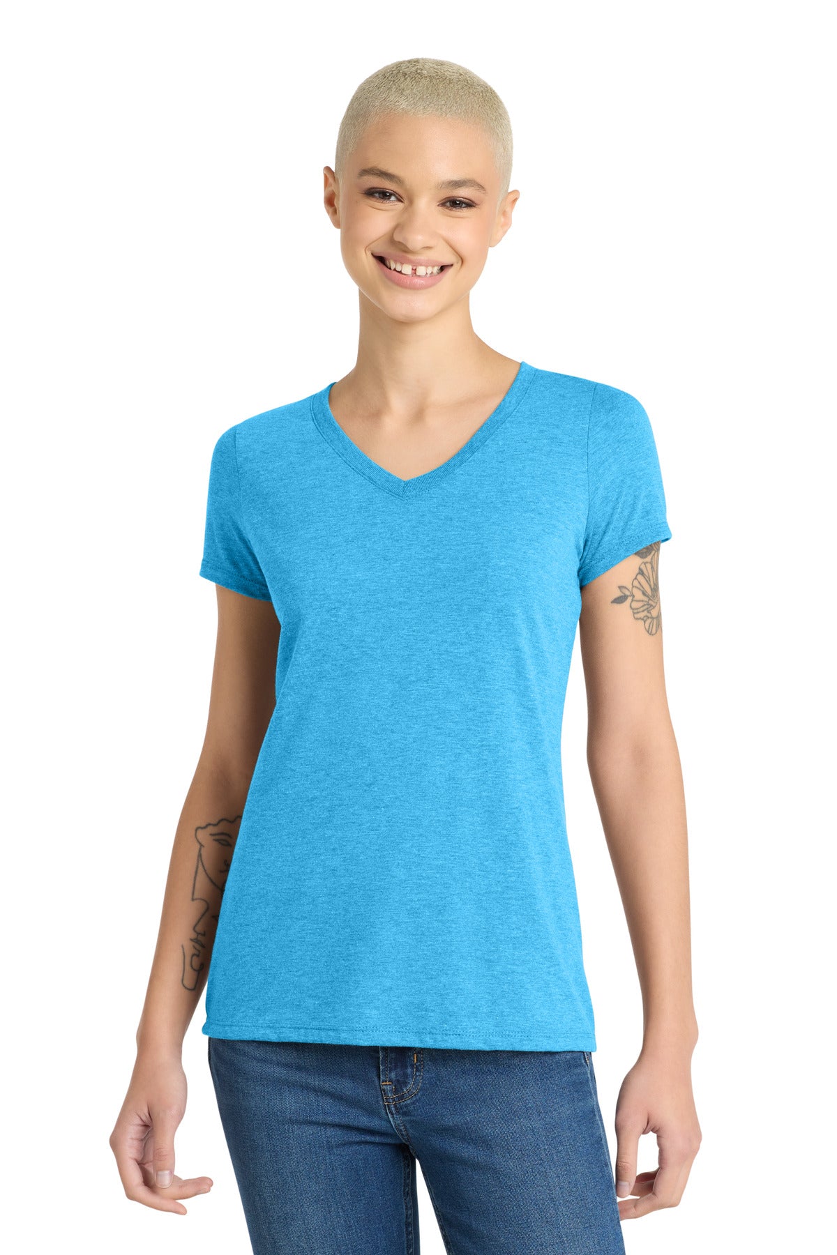 District Women's Perfect Tri V-Neck Tee. DM1350L