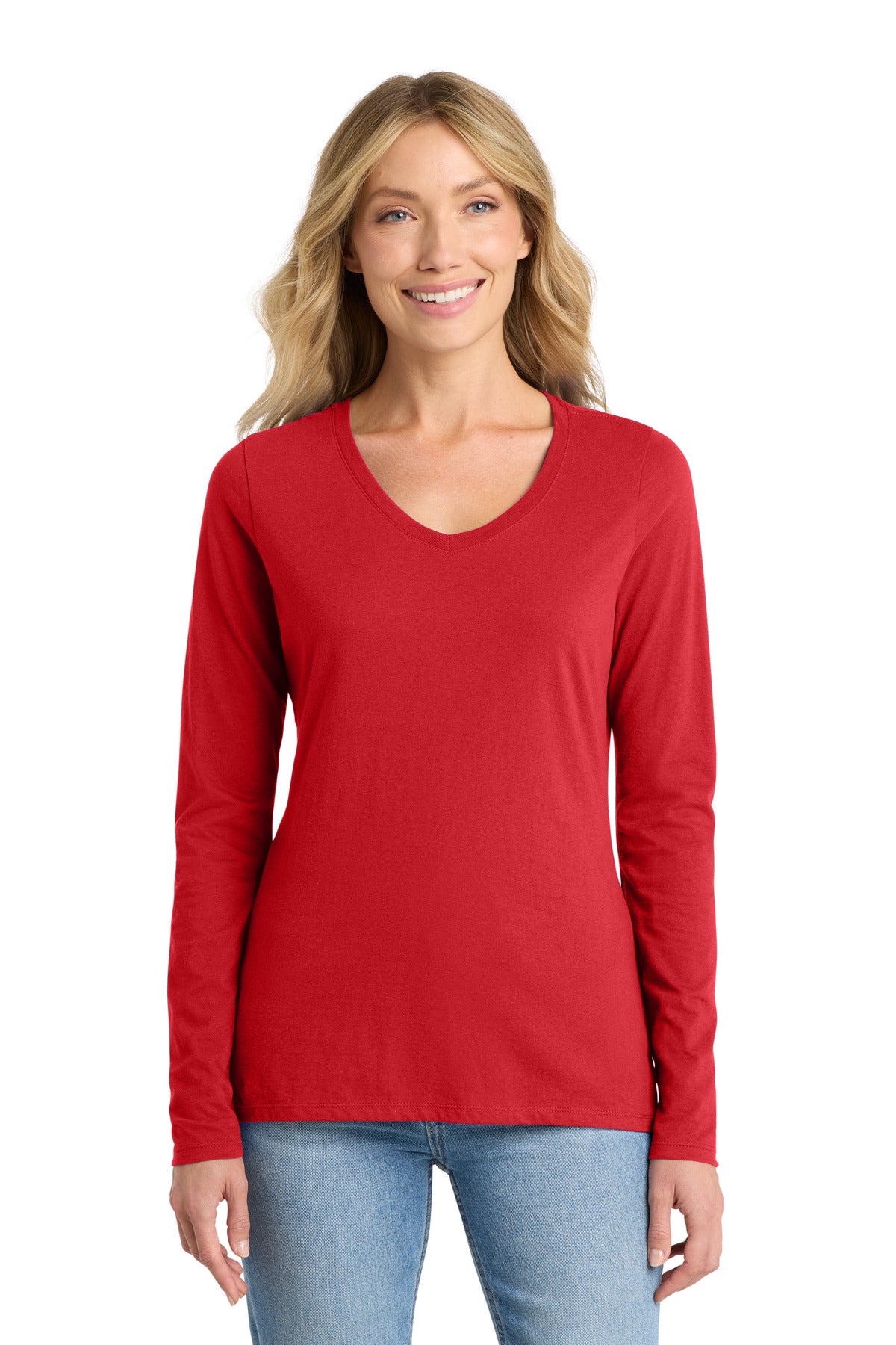 Port & Co Women's Long Sleeve Fan Favorite V-Neck Tee. LPC450VLS