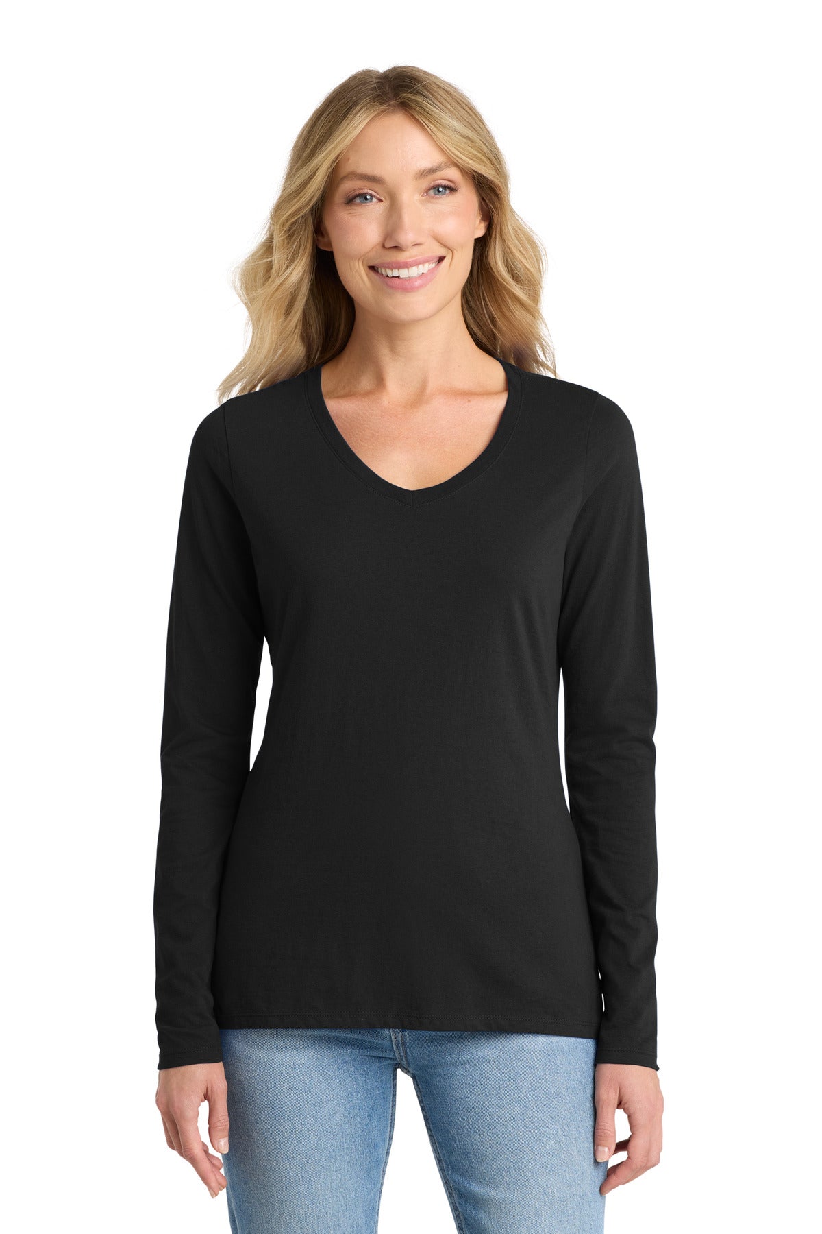 Port & Co Women's Long Sleeve Fan Favorite V-Neck Tee. LPC450VLS