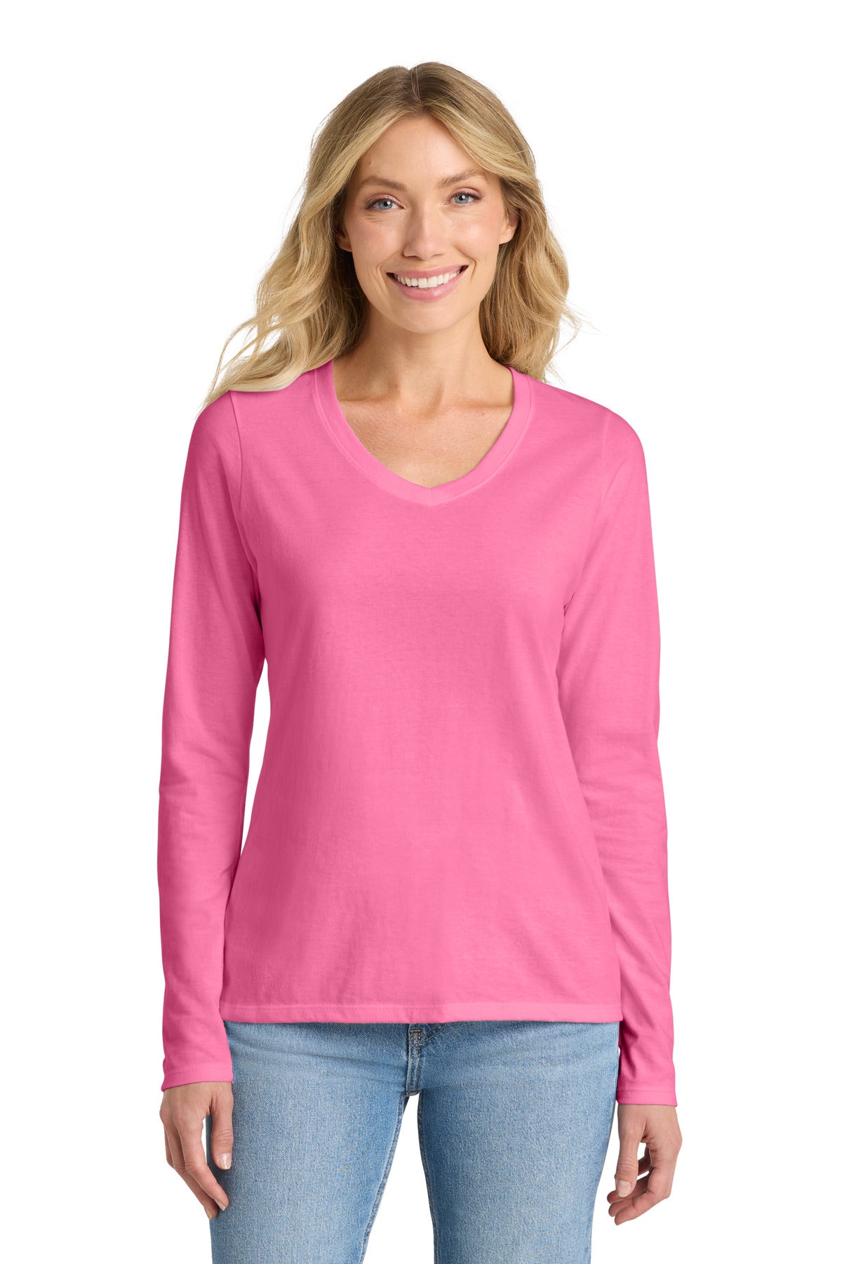 Port & Co Women's Long Sleeve Fan Favorite V-Neck Tee. LPC450VLS