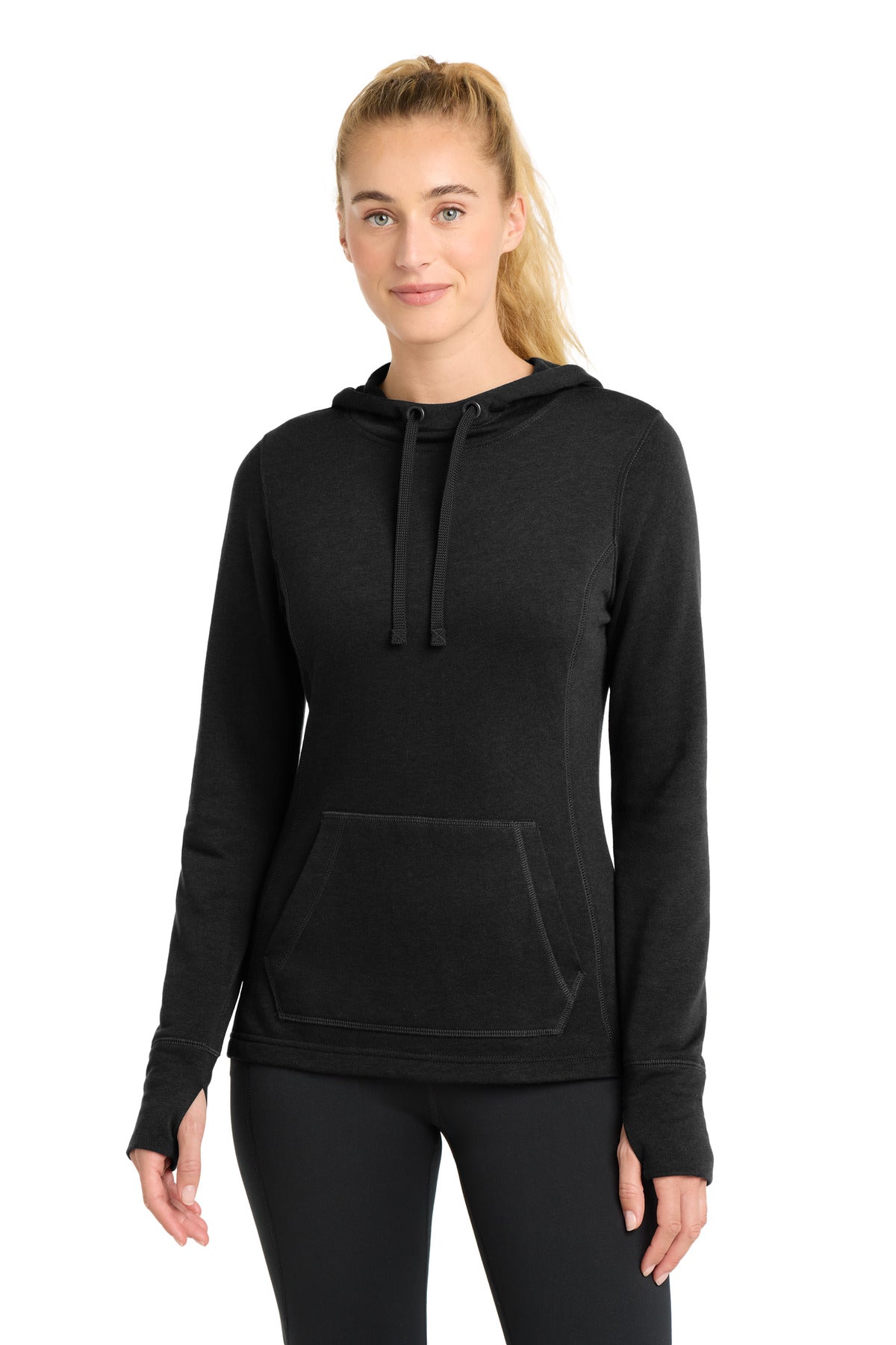 Sport-Tek  Women's PosiCharge  Tri-Blend Wicking Fleece Hooded Pullover. LST296