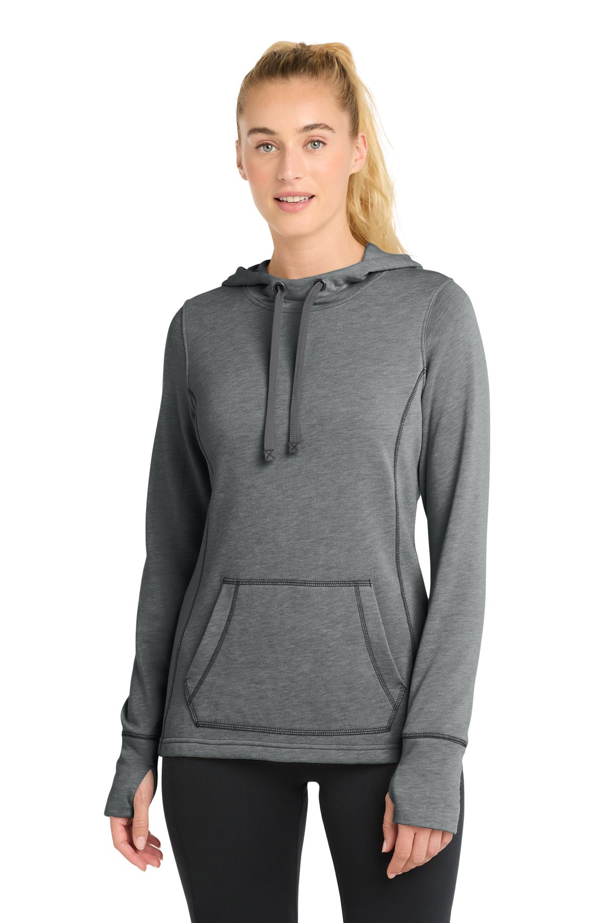 Sport-Tek  Women's PosiCharge  Tri-Blend Wicking Fleece Hooded Pullover. LST296