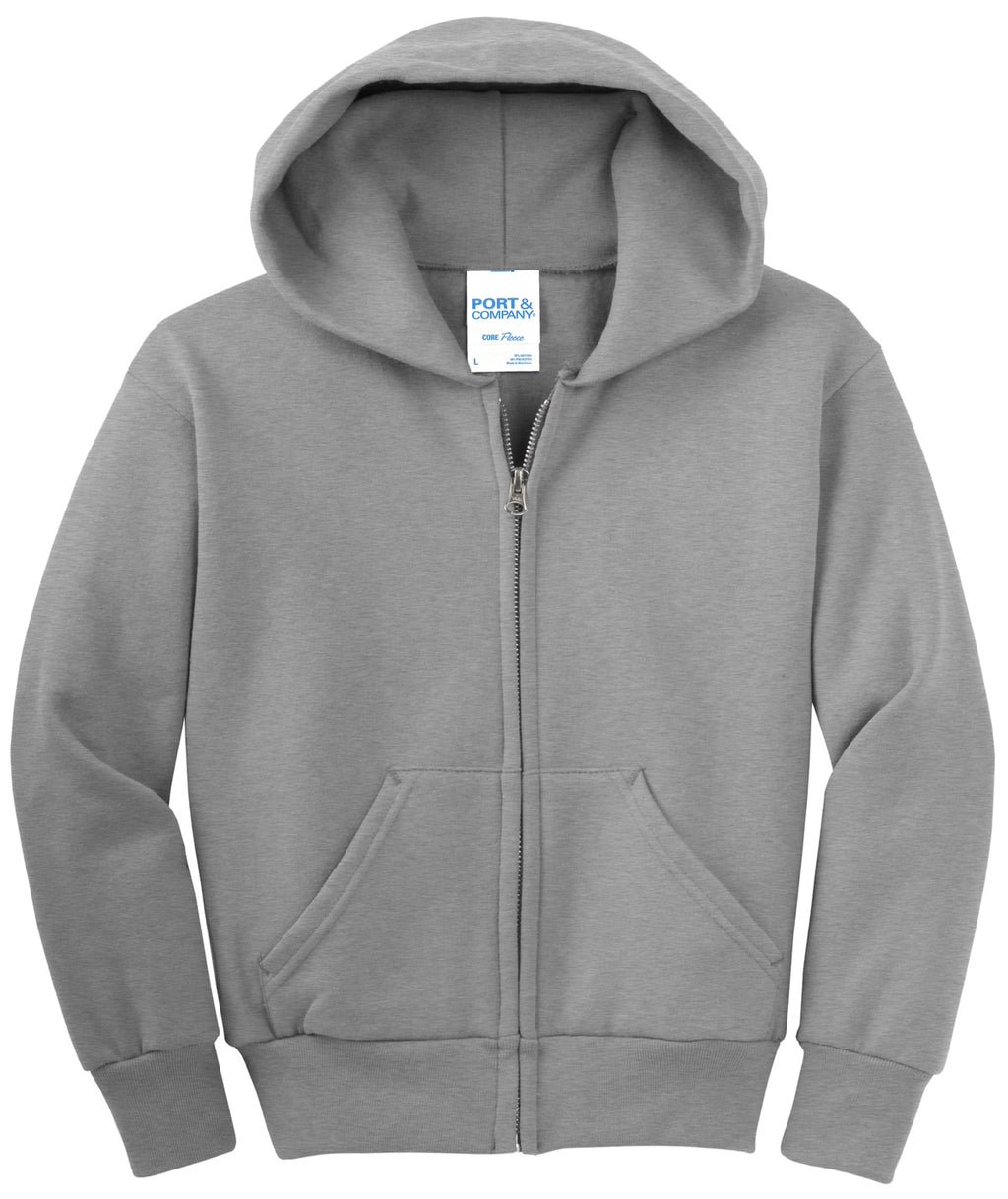 Port & Co Youth Core Fleece Full-Zip Hooded Sweatshirt.  PC90YZH