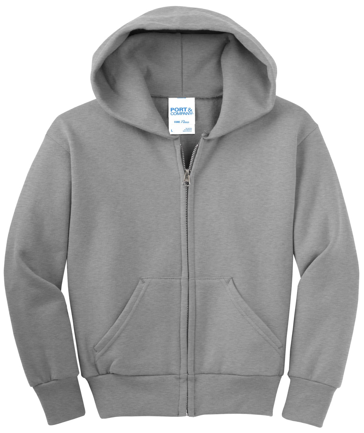 Port & Co Youth Core Fleece Full-Zip Hooded Sweatshirt.  PC90YZH