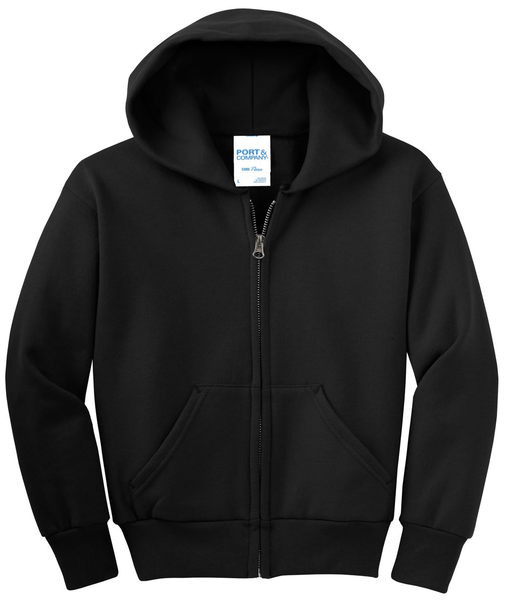 Port & Co Youth Core Fleece Full-Zip Hooded Sweatshirt.  PC90YZH