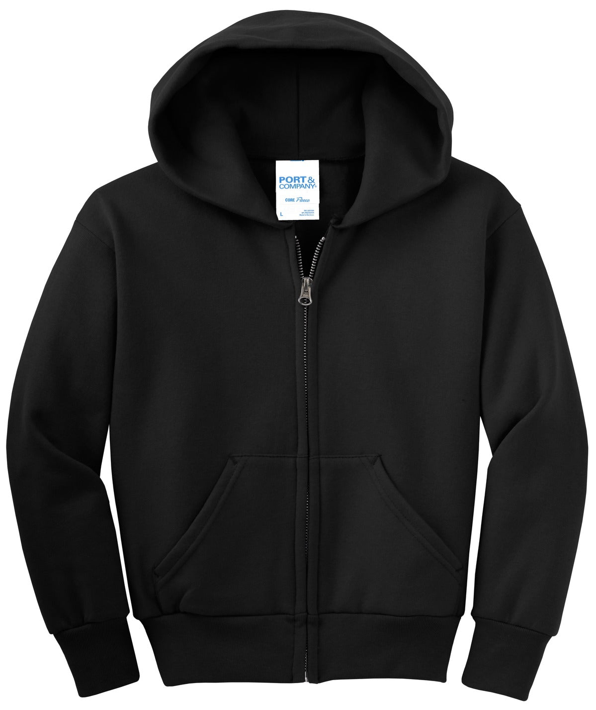 Port & Co Youth Core Fleece Full-Zip Hooded Sweatshirt.  PC90YZH
