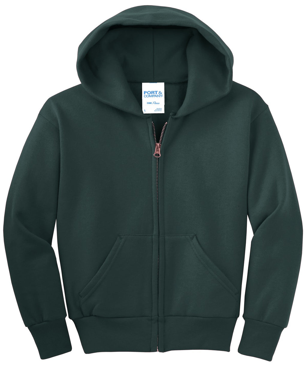Port & Co Youth Core Fleece Full-Zip Hooded Sweatshirt.  PC90YZH
