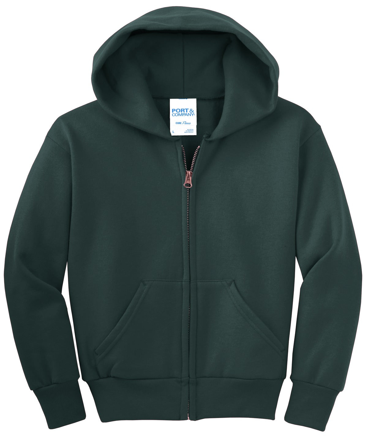 Port & Co Youth Core Fleece Full-Zip Hooded Sweatshirt.  PC90YZH