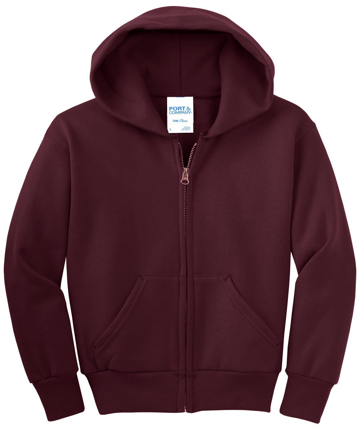 Port & Co Youth Core Fleece Full-Zip Hooded Sweatshirt.  PC90YZH