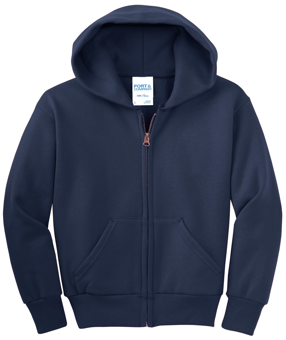 Port & Co Youth Core Fleece Full-Zip Hooded Sweatshirt.  PC90YZH