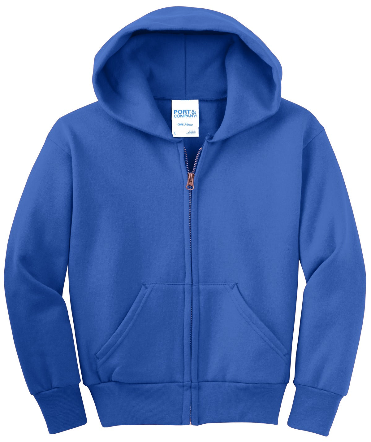 Port & Co Youth Core Fleece Full-Zip Hooded Sweatshirt.  PC90YZH
