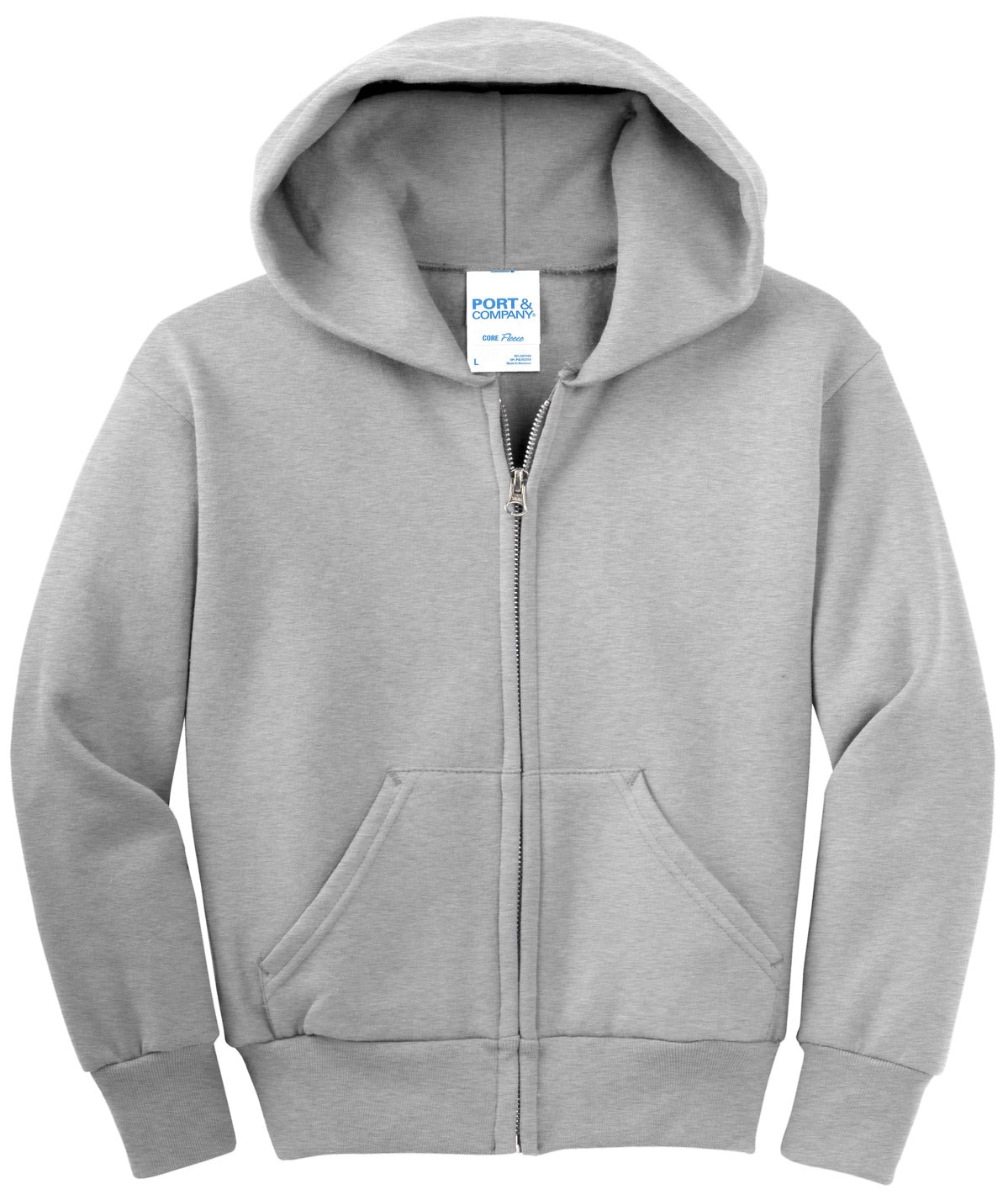 Port & Co Youth Core Fleece Full-Zip Hooded Sweatshirt.  PC90YZH
