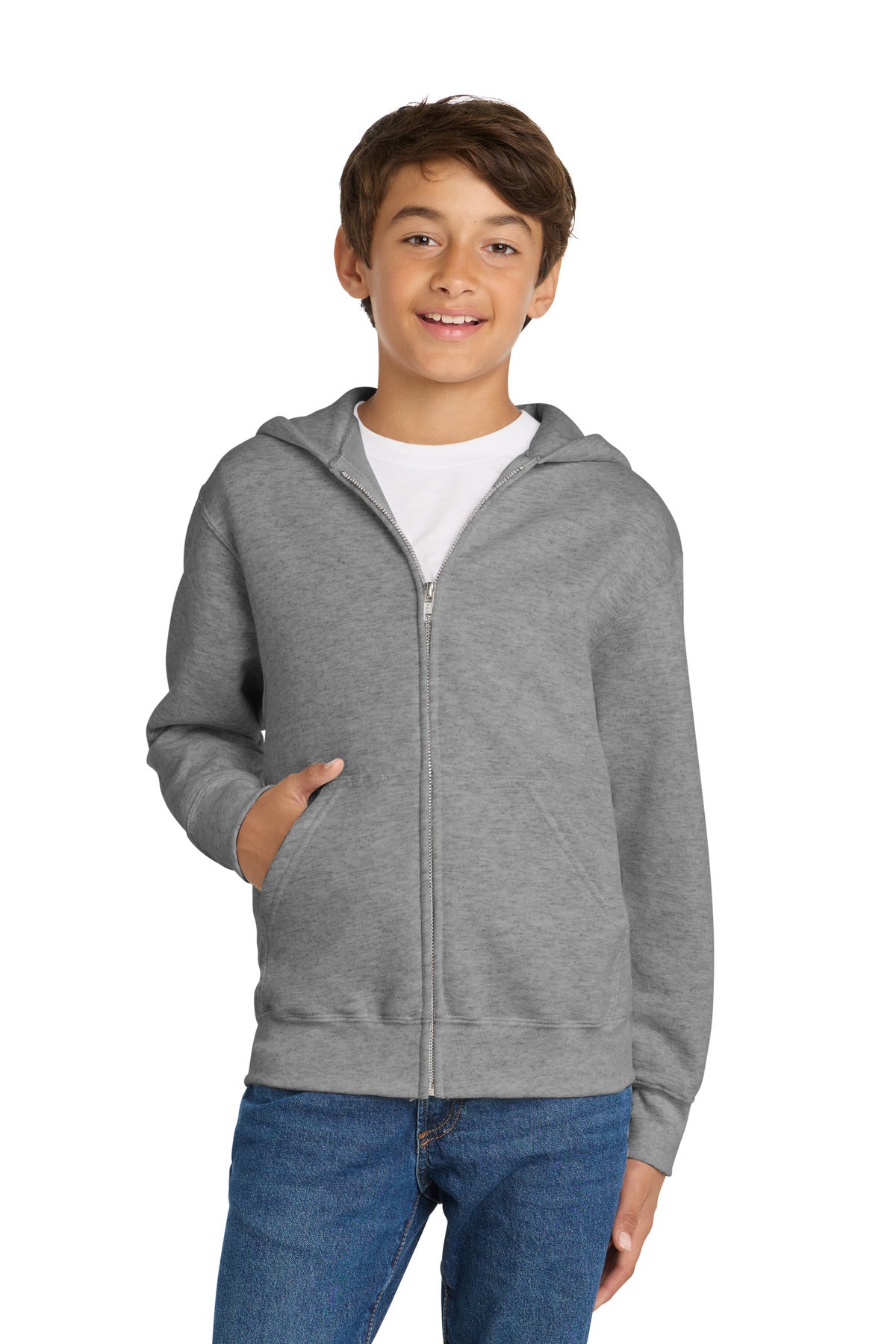 Port & Co Youth Core Fleece Full-Zip Hooded Sweatshirt.  PC90YZH