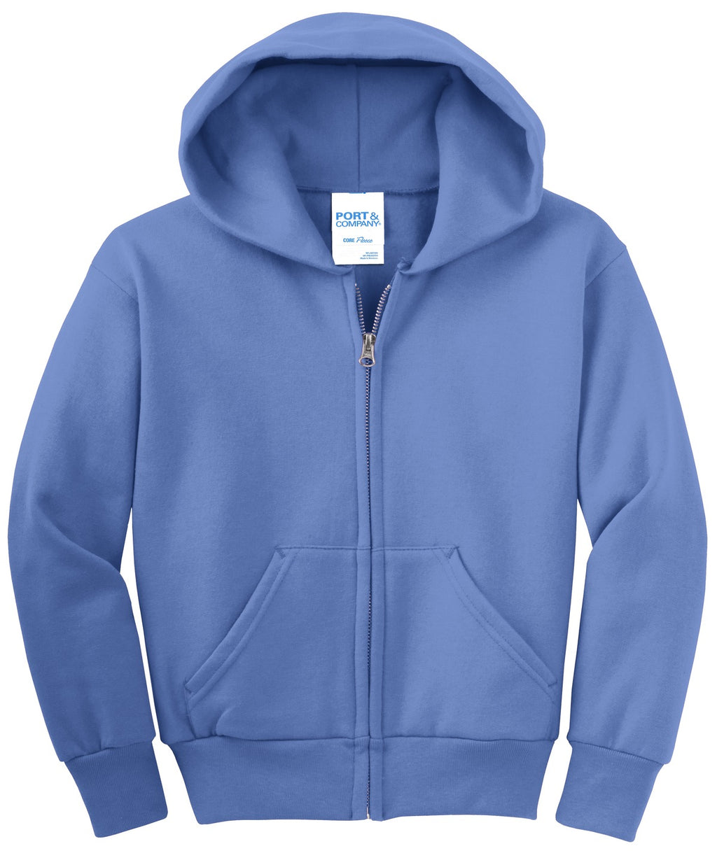 Port & Co Youth Core Fleece Full-Zip Hooded Sweatshirt.  PC90YZH