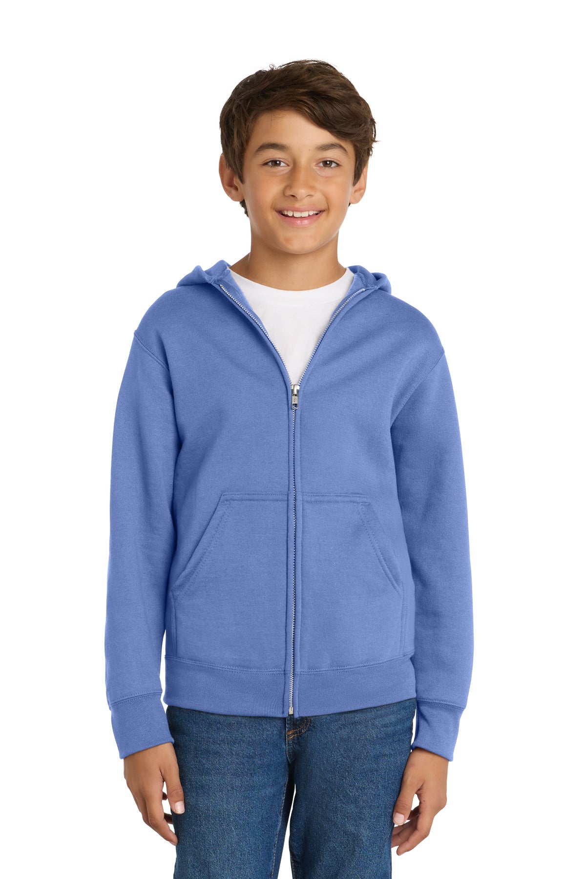 Port & Co Youth Core Fleece Full-Zip Hooded Sweatshirt.  PC90YZH