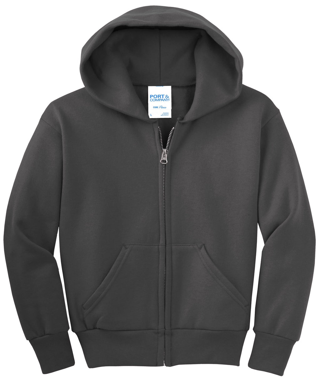Port & Co Youth Core Fleece Full-Zip Hooded Sweatshirt.  PC90YZH