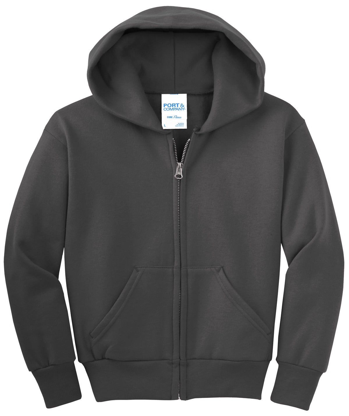 Port & Co Youth Core Fleece Full-Zip Hooded Sweatshirt.  PC90YZH