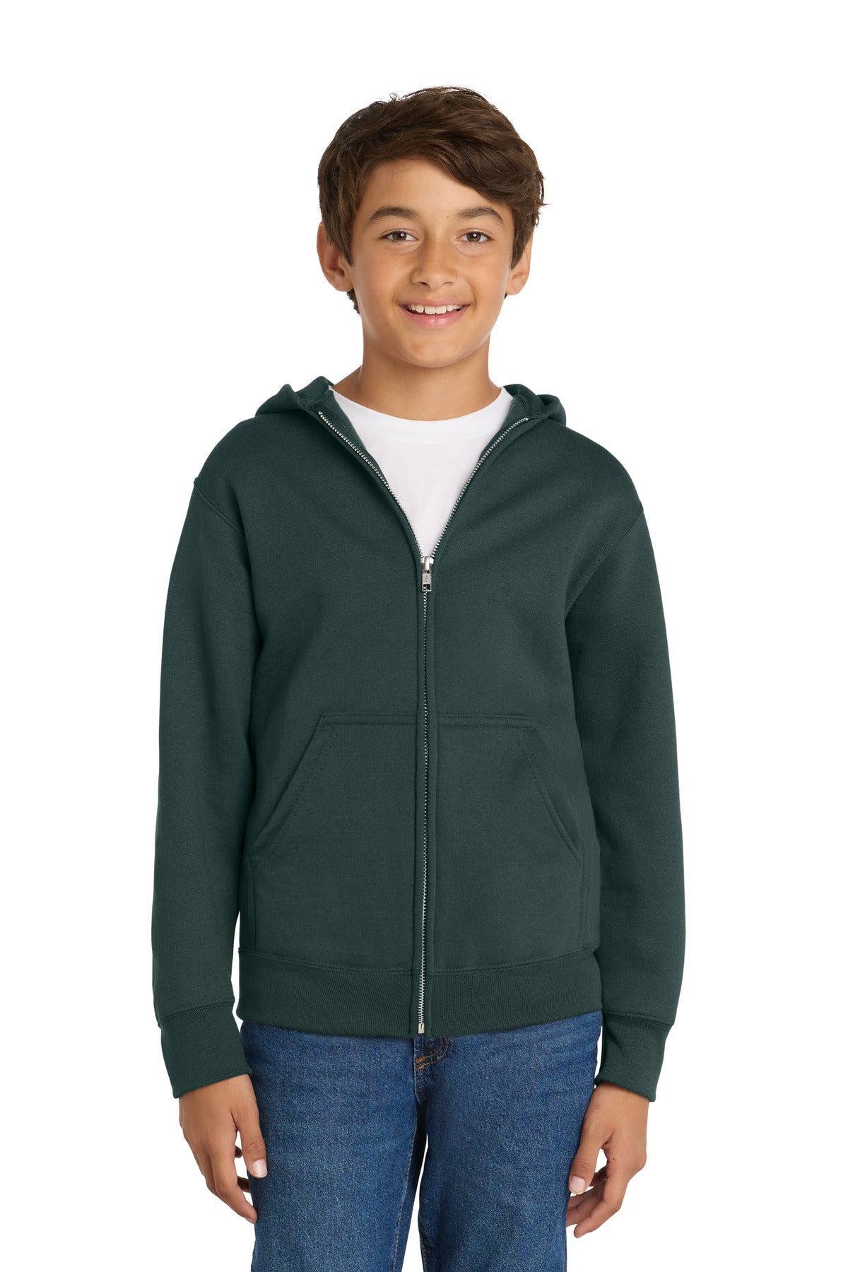 Port & Co Youth Core Fleece Full-Zip Hooded Sweatshirt.  PC90YZH