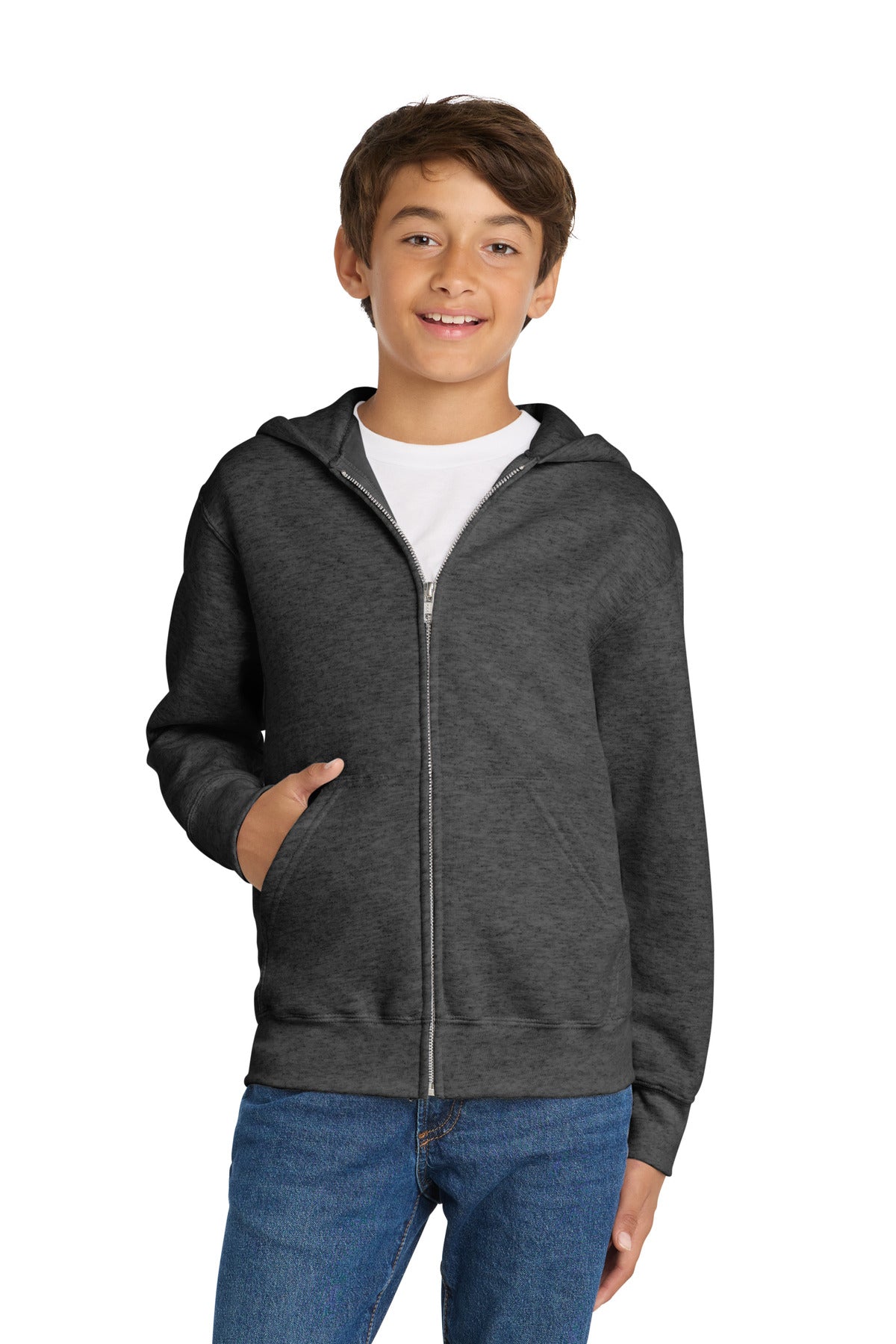 Port & Co Youth Core Fleece Full-Zip Hooded Sweatshirt.  PC90YZH
