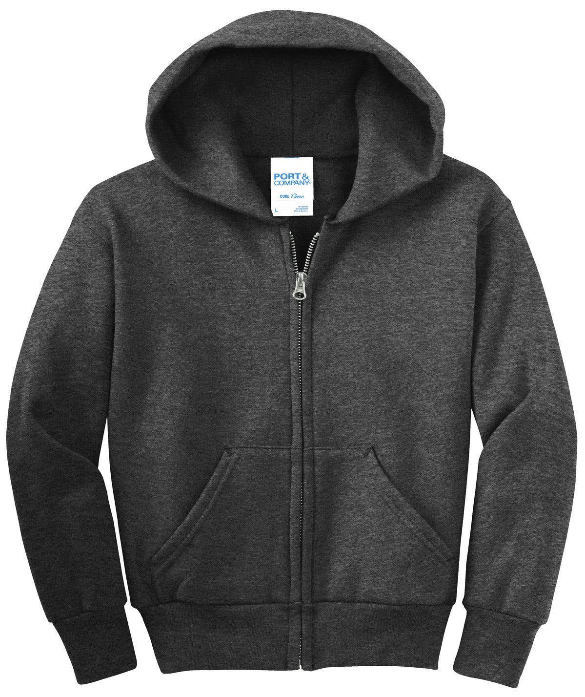 Port & Co Youth Core Fleece Full-Zip Hooded Sweatshirt.  PC90YZH