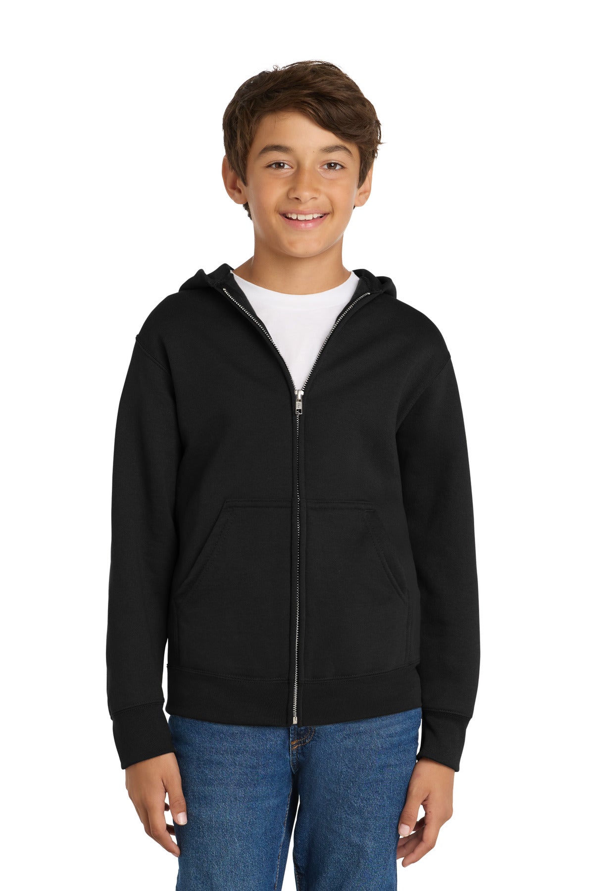 Port & Co Youth Core Fleece Full-Zip Hooded Sweatshirt.  PC90YZH