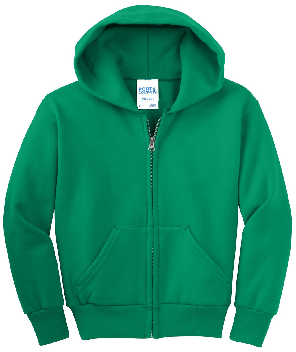 Port & Co Youth Core Fleece Full-Zip Hooded Sweatshirt.  PC90YZH