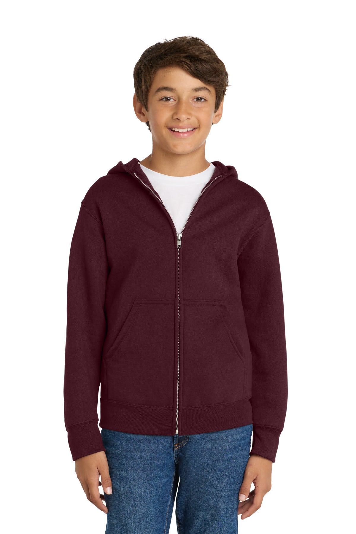 Port & Co Youth Core Fleece Full-Zip Hooded Sweatshirt.  PC90YZH