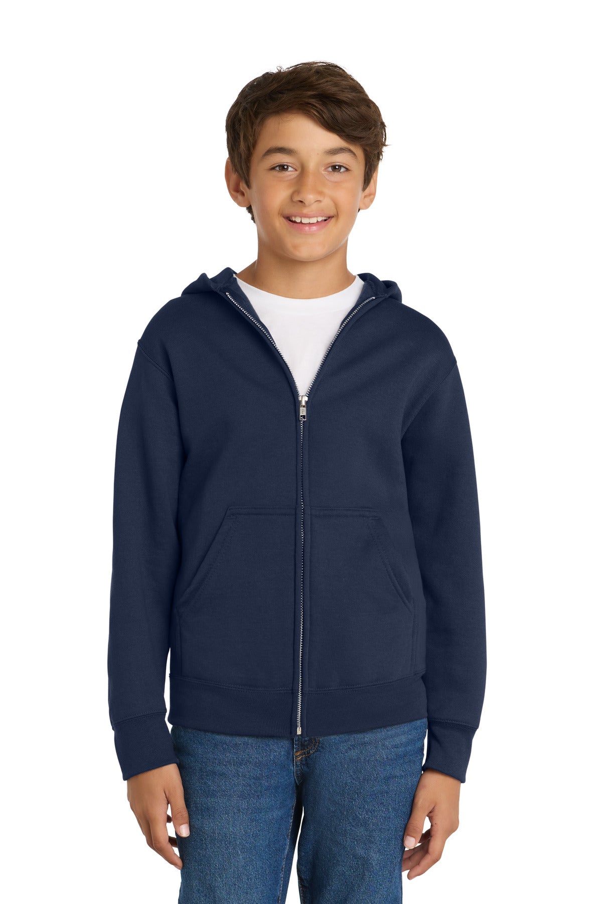 Port & Co Youth Core Fleece Full-Zip Hooded Sweatshirt.  PC90YZH