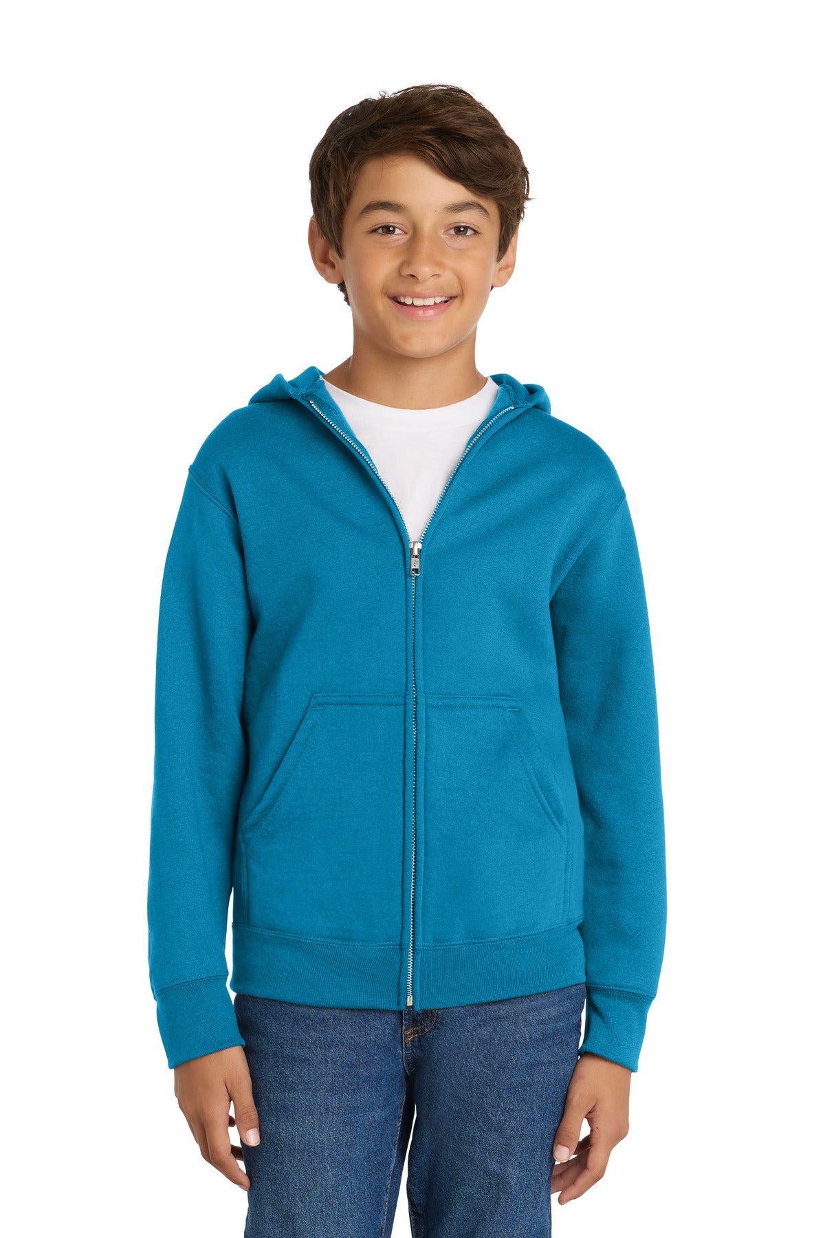 Port & Co Youth Core Fleece Full-Zip Hooded Sweatshirt.  PC90YZH