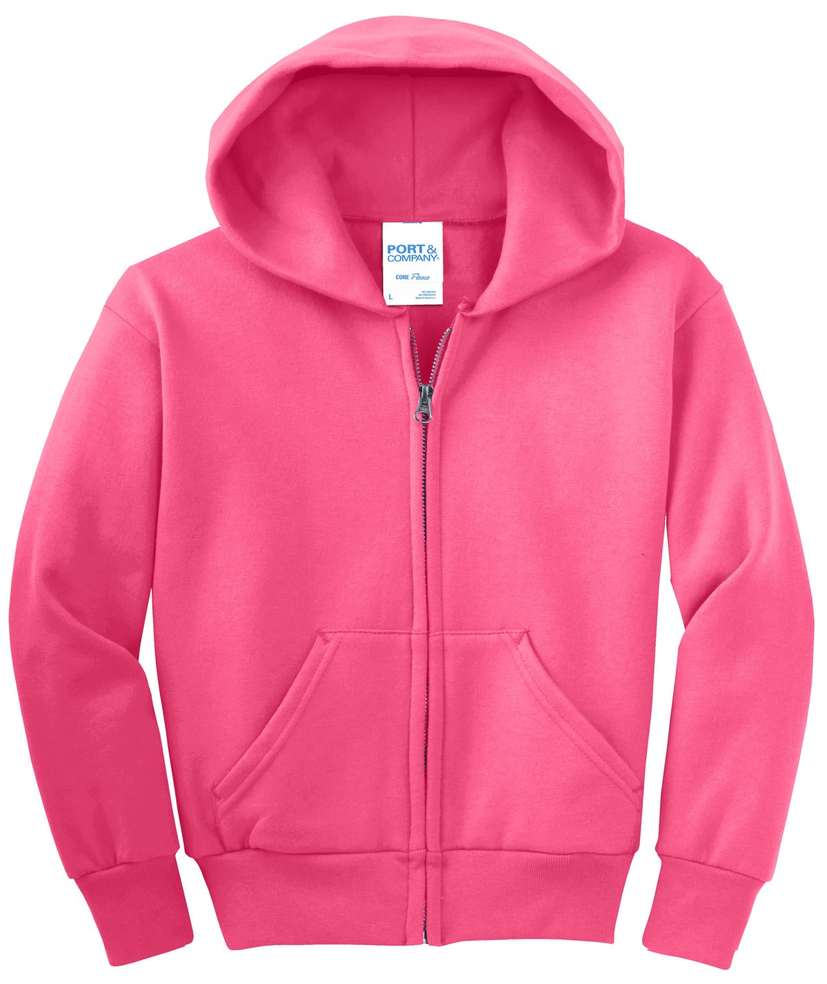Port & Co Youth Core Fleece Full-Zip Hooded Sweatshirt.  PC90YZH
