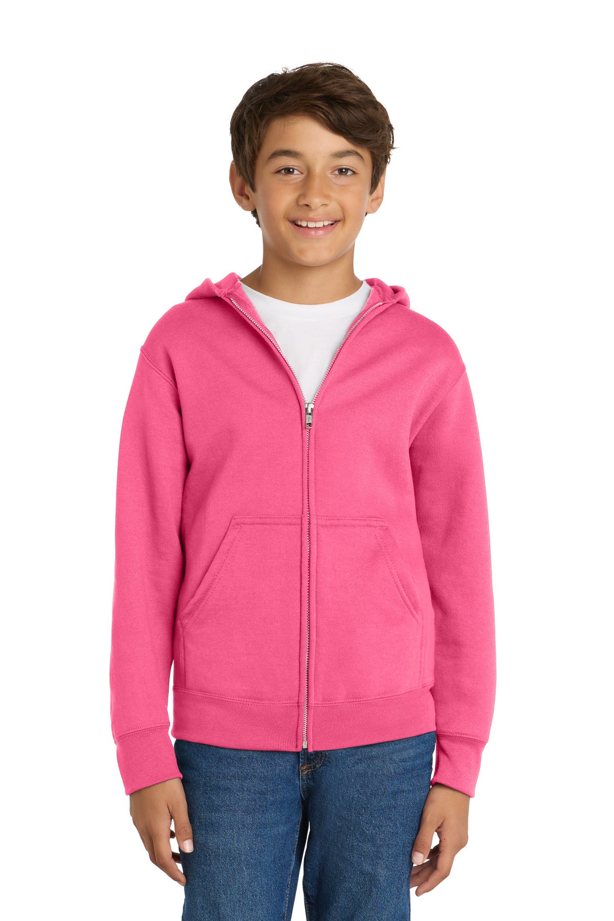 Port & Co Youth Core Fleece Full-Zip Hooded Sweatshirt.  PC90YZH