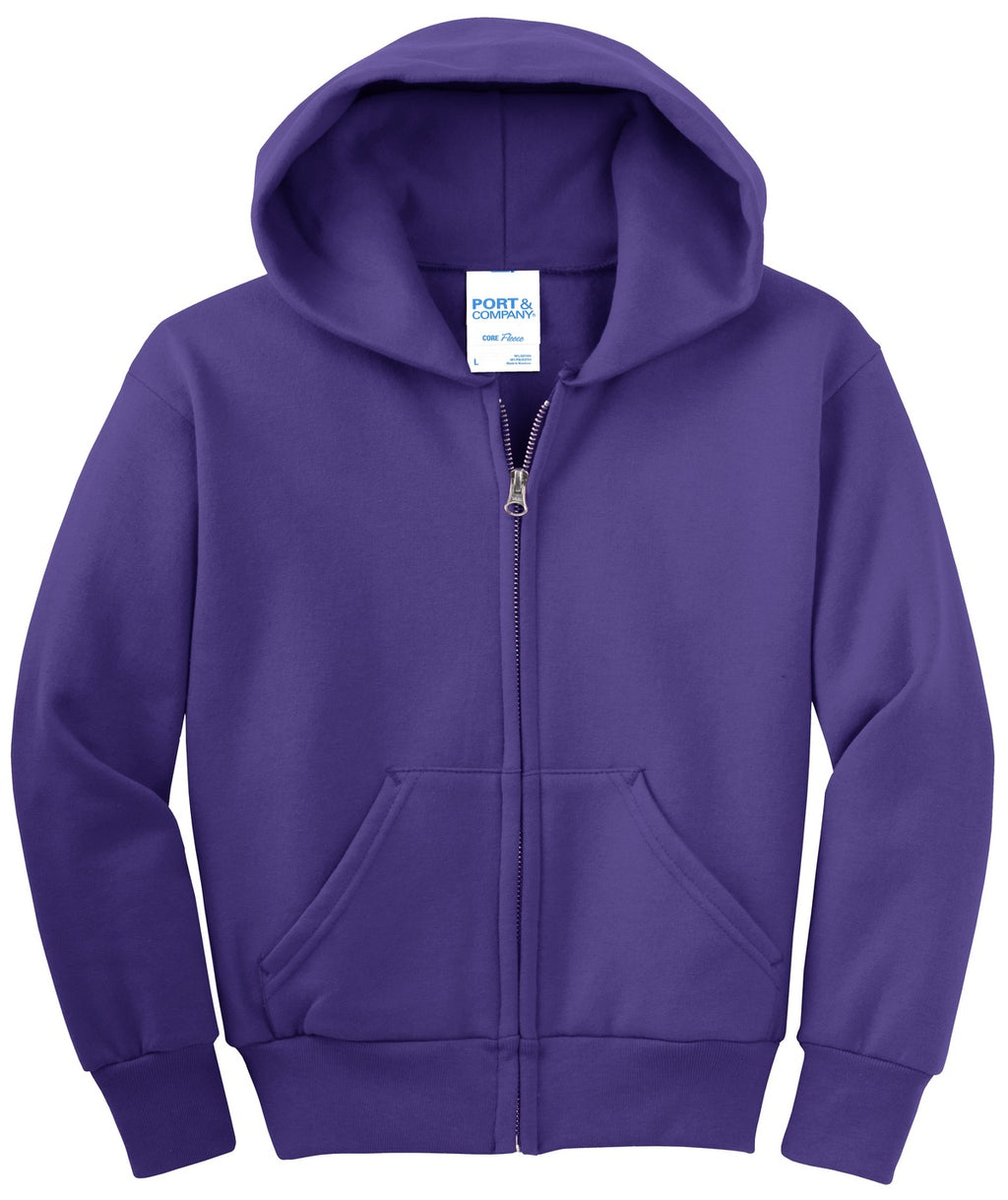 Port & Co Youth Core Fleece Full-Zip Hooded Sweatshirt.  PC90YZH