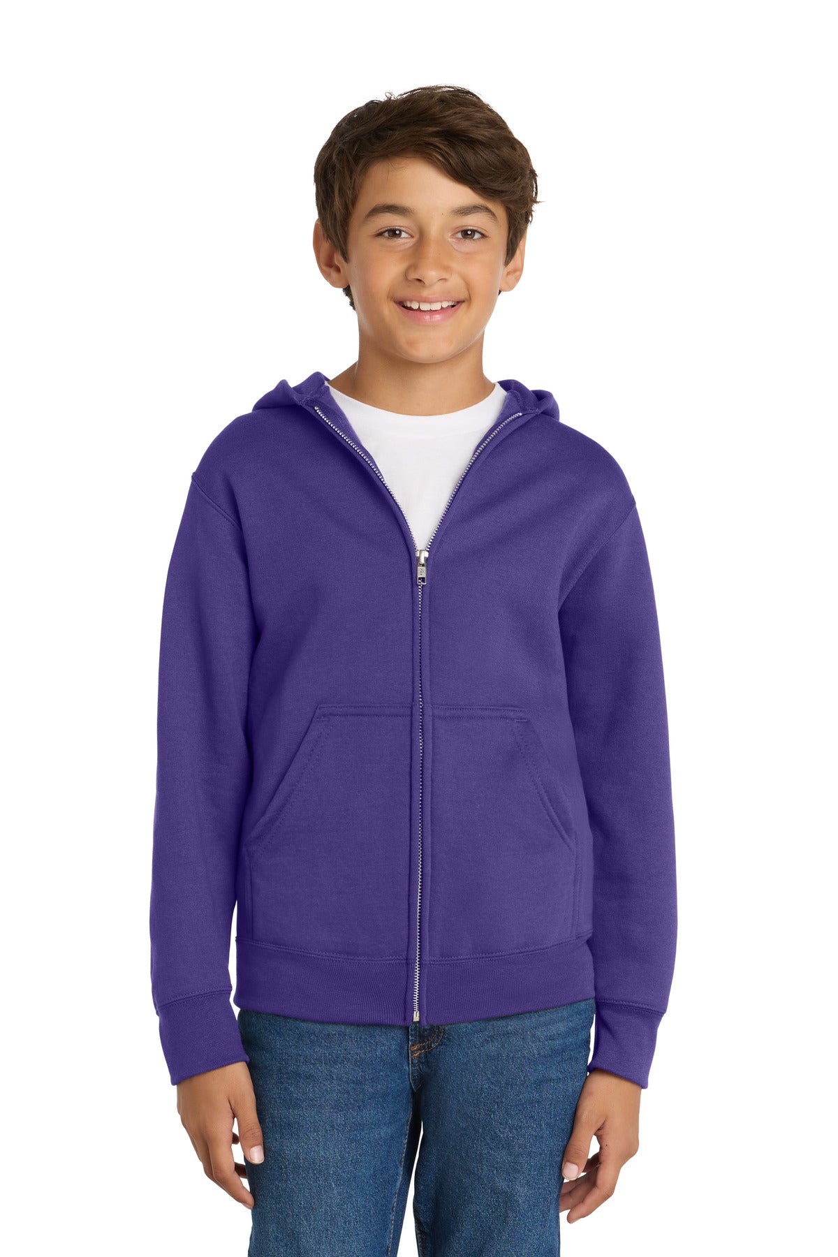 Port & Co Youth Core Fleece Full-Zip Hooded Sweatshirt.  PC90YZH
