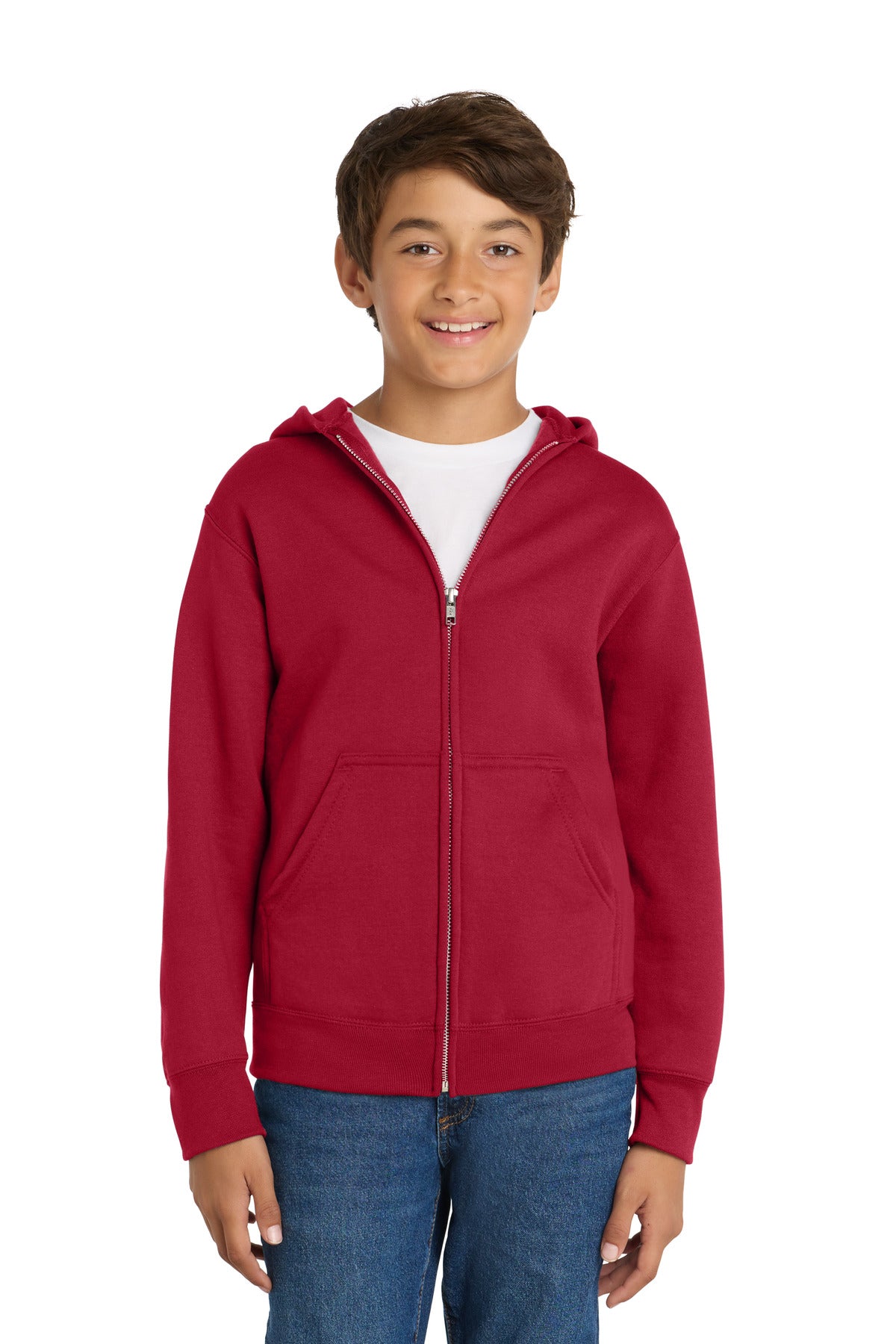 Port & Co Youth Core Fleece Full-Zip Hooded Sweatshirt.  PC90YZH