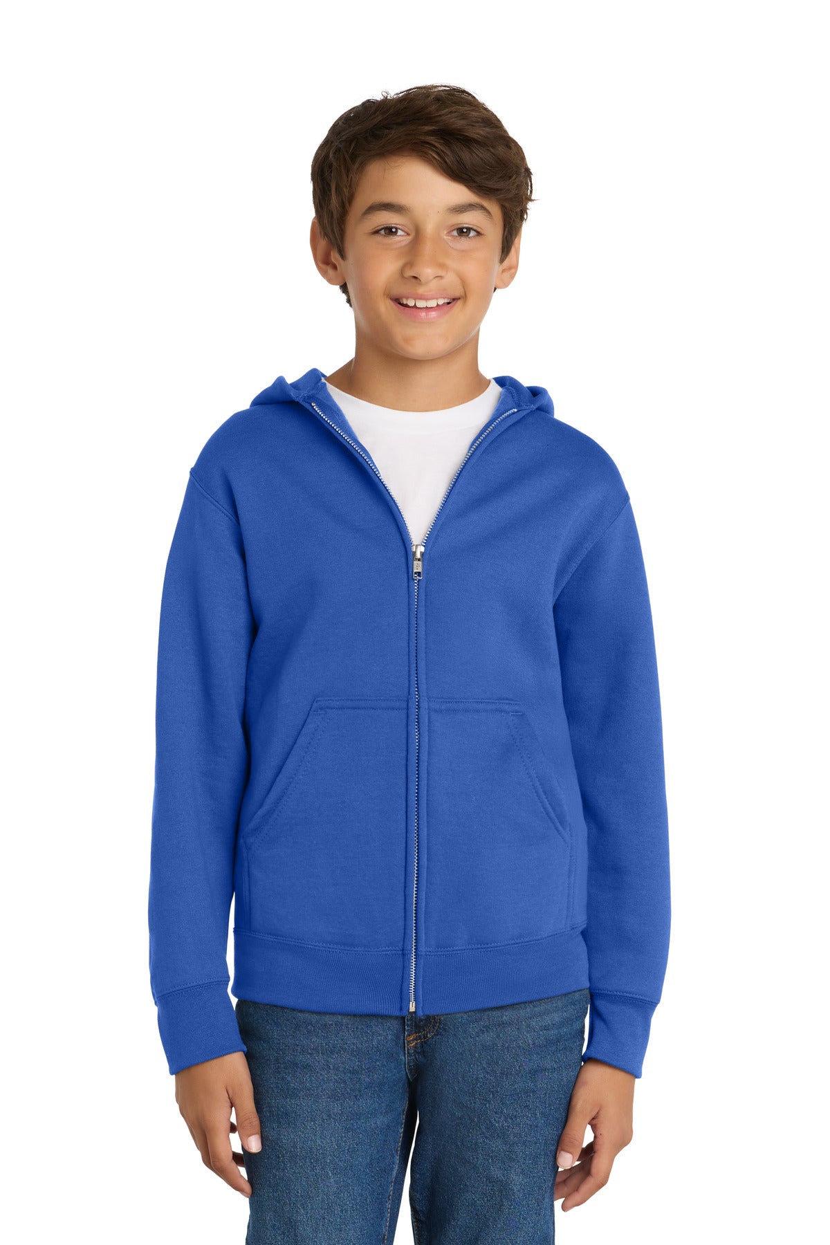 Port & Co Youth Core Fleece Full-Zip Hooded Sweatshirt.  PC90YZH