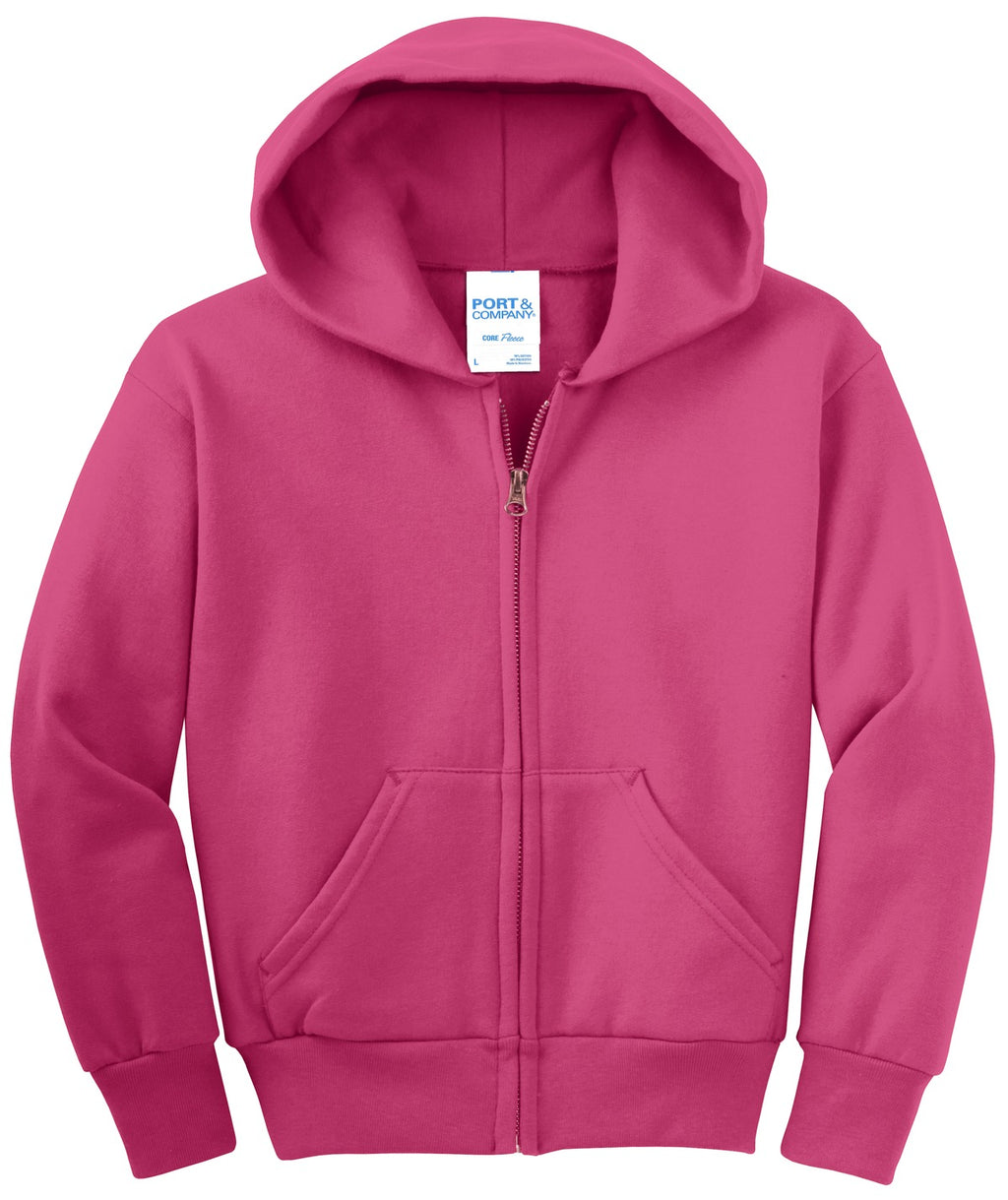 Port & Co Youth Core Fleece Full-Zip Hooded Sweatshirt.  PC90YZH
