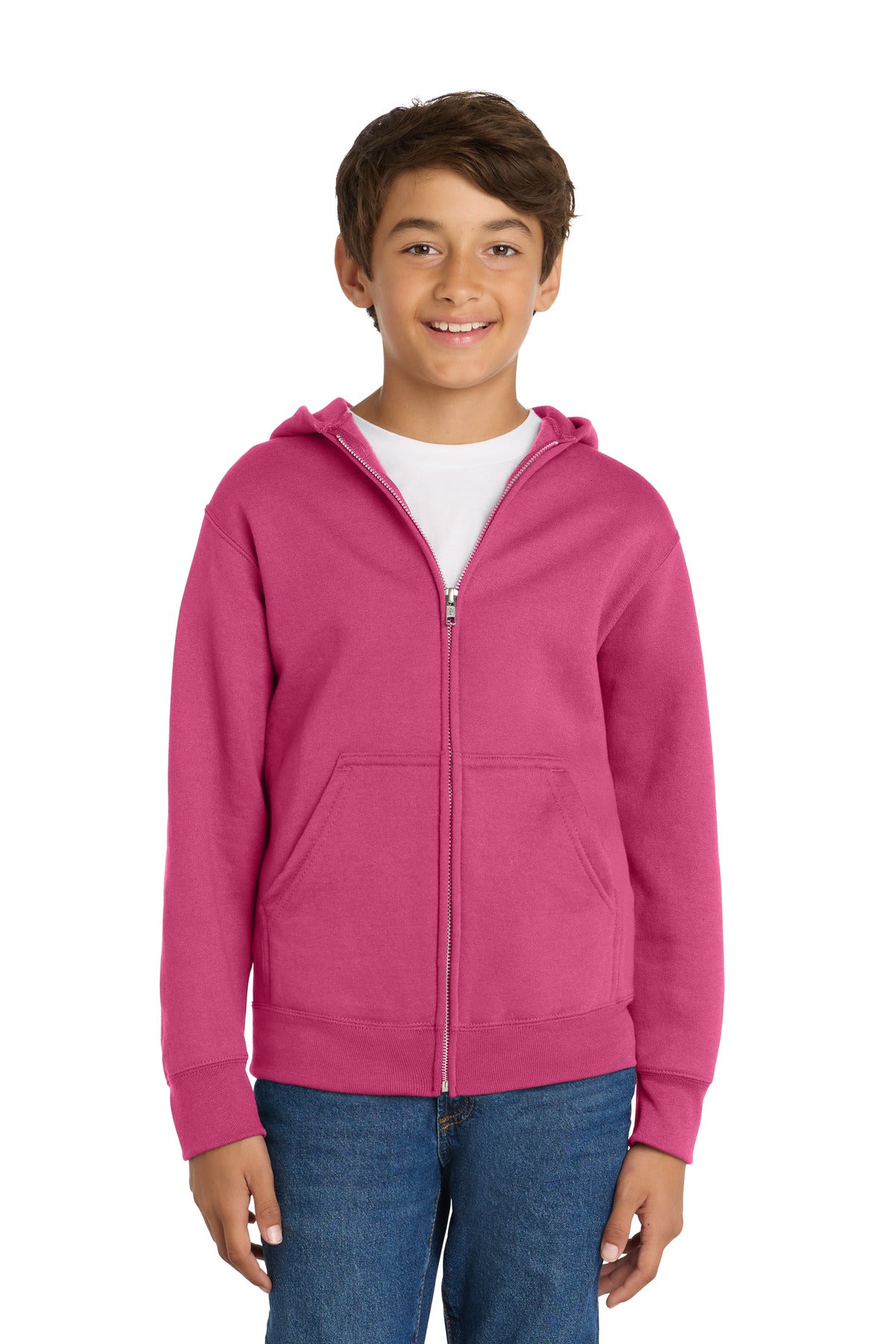 Port & Co Youth Core Fleece Full-Zip Hooded Sweatshirt.  PC90YZH