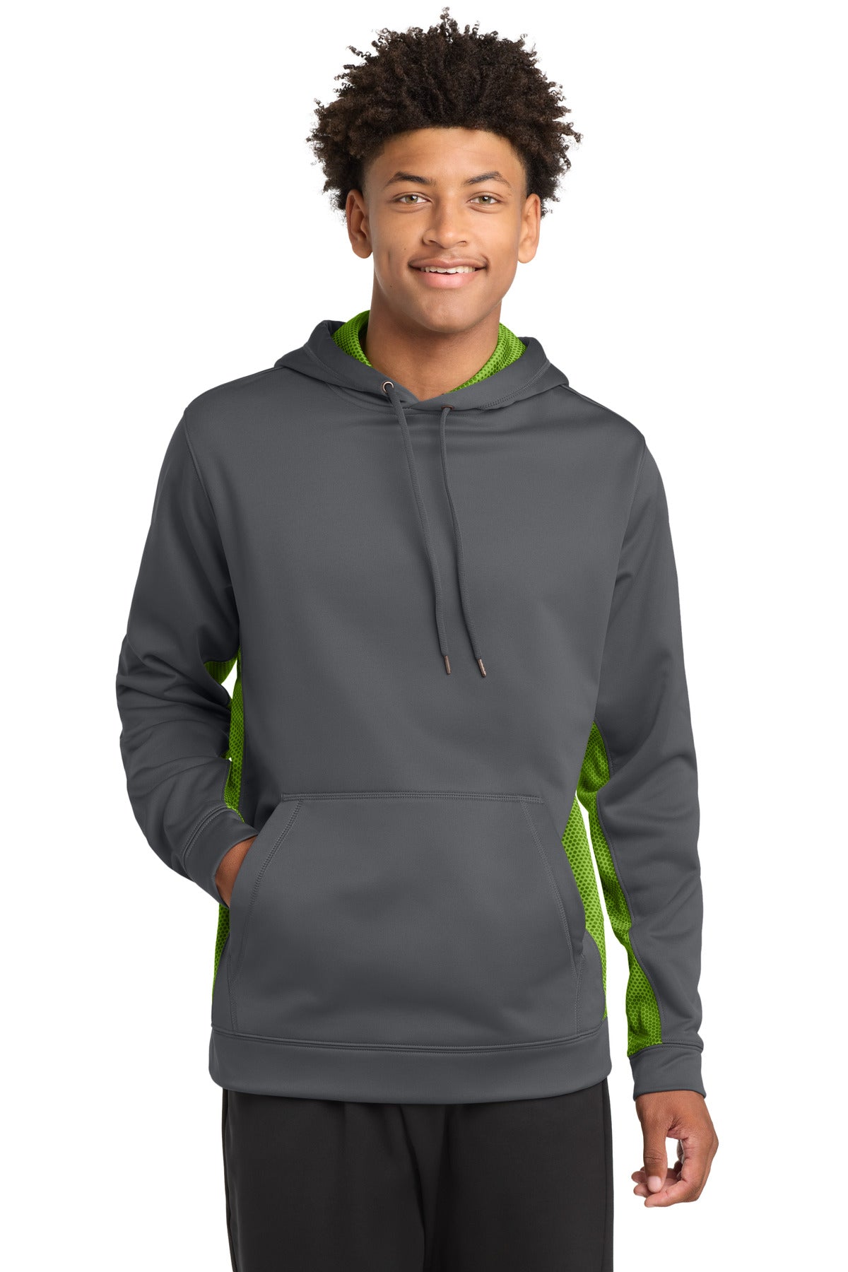 Sport-Tek Sport-Wick CamoHex Fleece Colorblock Hooded Pullover. ST239