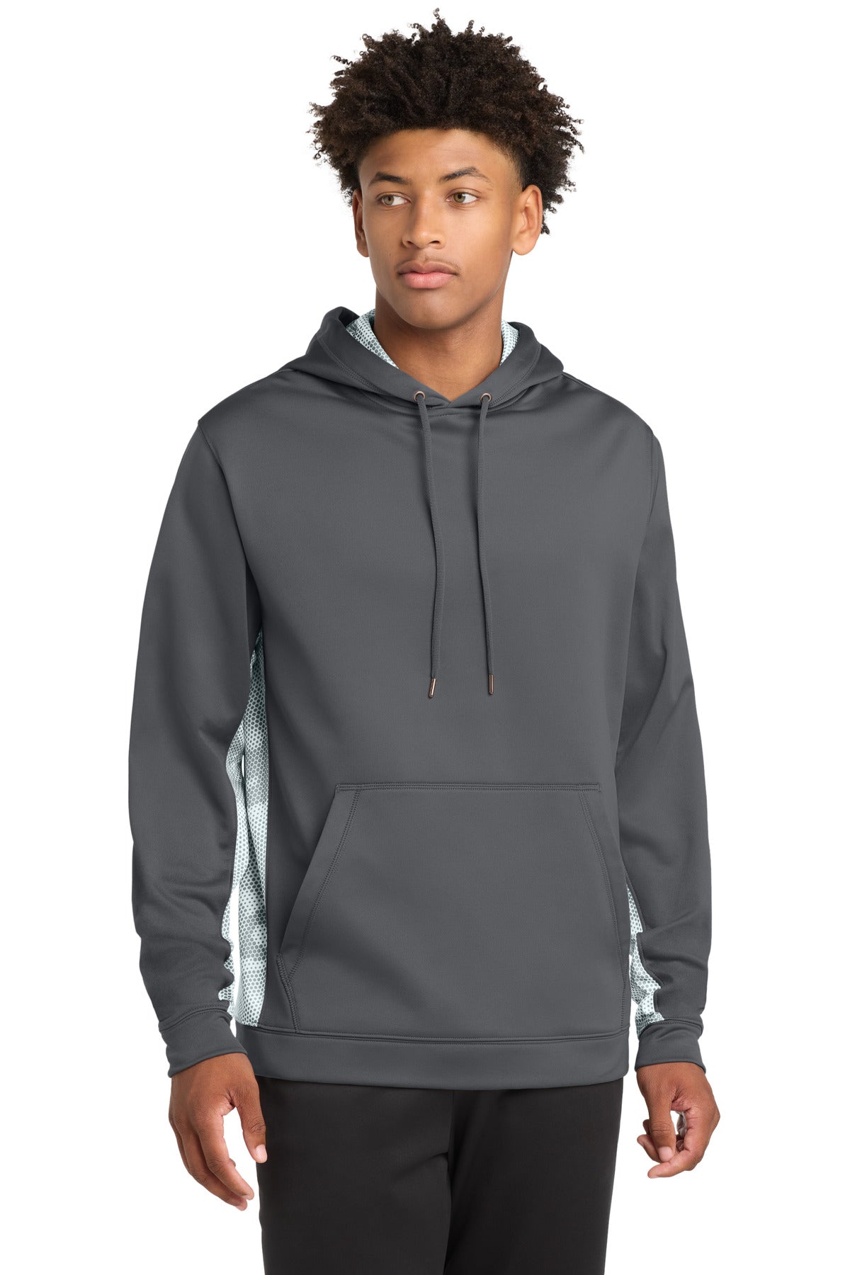 Sport-Tek Sport-Wick CamoHex Fleece Colorblock Hooded Pullover. ST239