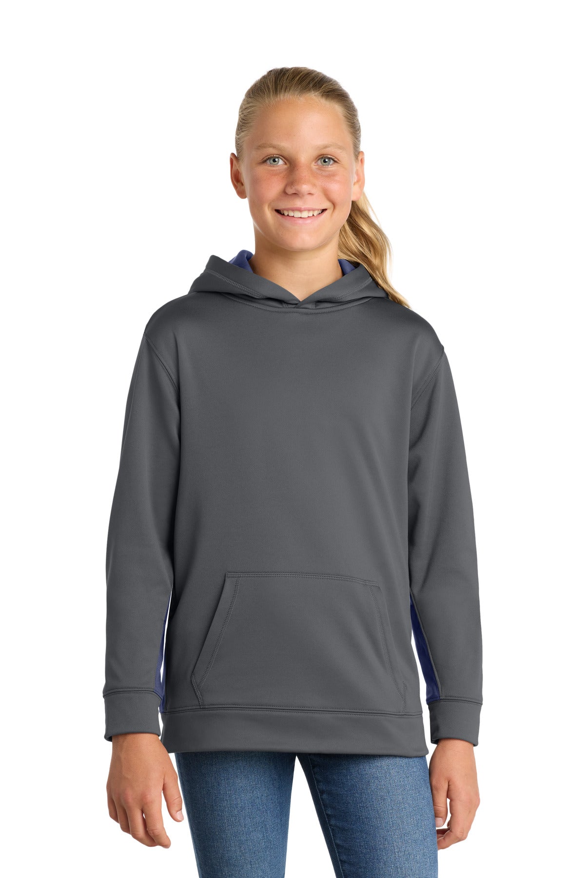 Sport-Tek Youth Sport-Wick Fleece Colorblock Hooded Pullover.  YST235